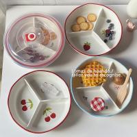 Ins placa de rejilla hogar cerámica profundización con tapa reducción de grasa tazón de distribución cuantitativa plato de partición plato de fruta caja bento - details 9