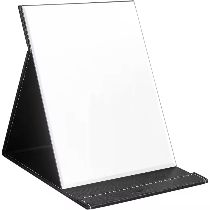 Espejo de maquillaje plegable portátil con soporte, grande - 1