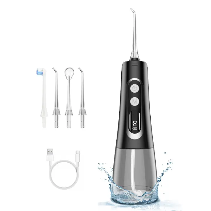 Portable Electric Water Floss with 4 Nozzles Waterproof 9 Modes 300ml Detachable Water Tank Rechargeable Household Pulse Oral Irrigator - 1