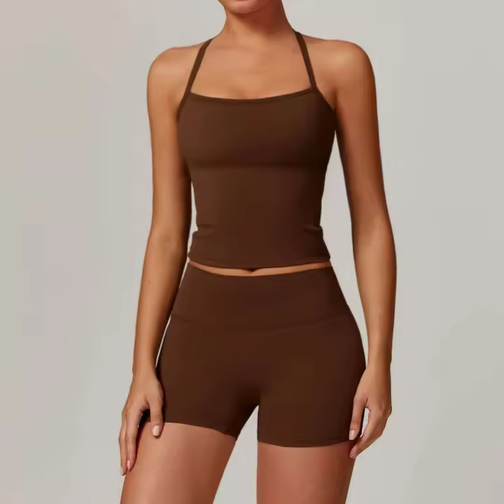 Conjunto de Yoga de Alta Cintura Top Deportivo Halter para Mujer Leggings de Cintura Afilada - 1