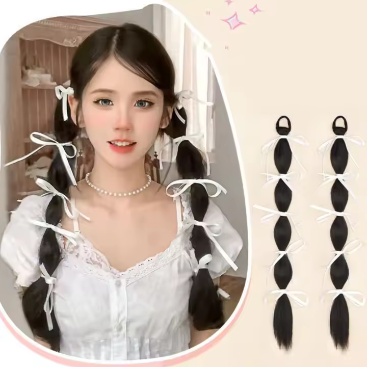 2 uds. De cola de caballo trenzada con lazo de cinta, cola de caballo trenzada estilo Ballet, extensión de cabello, trenza de linterna Natural - 1