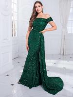 Corpiño elegante de noche con deslumbrantes lentejuelas sin hombros, faldas desmontables, vestido de fiesta largo hasta el suelo. - details 2
