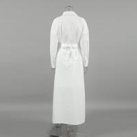 Otoño Invierno nueva camisa elegante de manga francesa ceñida a la cintura con sentido del diseño y vestido largo de moda con abertura - details 12