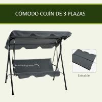 Columpio de Jardín de 3 Plazas Balance Exterior con Techo Ajustable y Marco de Acero Carga 240kg - details 5