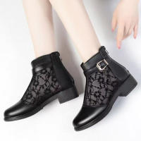 Botas de Malla para Mujer Primavera-Otoño-Verano Tacón Medio Suela Suave Tallas Grandes - details 1