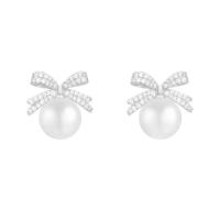 S925 agujas de plata delicadas micro zirconitas lazo perla pendientes mujeres moda simple pequeño y versátil pendientes - details 3