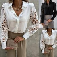 Blusa elegante de gasa lisa para mujer, camisa holgada informal de manga larga con cuello de pico, túnicas de oficina para mujer, Tops de talla grande 2025 - details 0