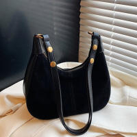 1 bolso retro de ante para mujer, bolso de hombro y axila de gran capacidad con cierre de cremallera, tela forrada de poliéster, tema de ocasión versátil, disponible en negro, burdeos, caqui, café - details 1