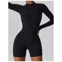 Mono deportivo de manga larga con cremallera frontal para mujer, mono con control de barriga, pantalones cortos de yoga, mono deportivo de una pieza - details 8