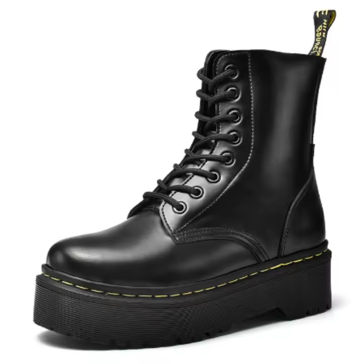 Suelas gruesas con forro polar Botas Dr. Martens, cremalleras laterales, botines cortos de mujer británica, suelas pastel, botas de trabajo y zapatos de algodón - 1