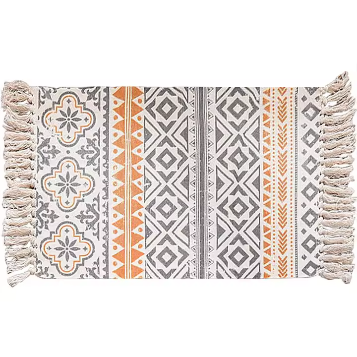 Alfombra de Algodón Lavable Estilo Boho con Borlas Ideal para Cocina, Sala de Estar, Dormitorio - 1