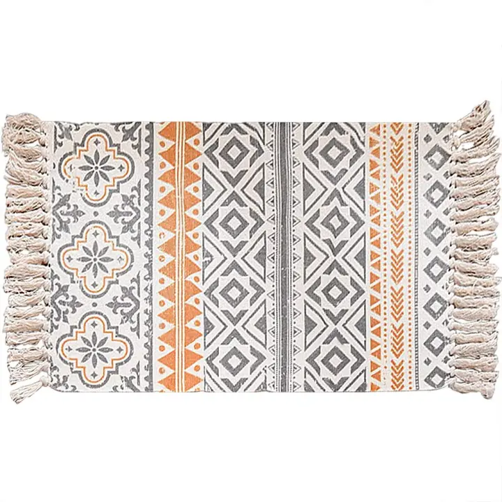 Alfombra de Algodón Lavable Estilo Boho con Borlas Ideal para Cocina, Sala de Estar, Dormitorio - 1