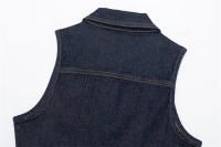 OUWU- Willshela, Conjunto De 2 Piezas A La Moda Para Mujer, Camiseta Sin Mangas Vaquera Negra Con Una Botonadura Y Falda Midi Con Cremallera Frontal Vintage, Conjunto De Faldas Elegantes Para Mujer - details 6