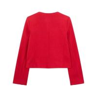 Chaqueta Corta Elegante para Mujer 2024 Cuello Redondo Manga Larga Abrigo con Bolsillo de Volteo Casual de Moda para Mujeres - details 12