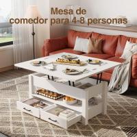 Centro Elevable, Mesa de Salón con Cajón y Compartimento Oculto, Mesas Elevables Modernas Convertibles en Comedor, 100 x 50 cm, Blanco - details 5