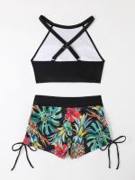 Bañador estampado de cintura alta para mujer, Bikini de cuello alto con cordón, ropa de baño femenina, ropa de playa 2024 - details 8