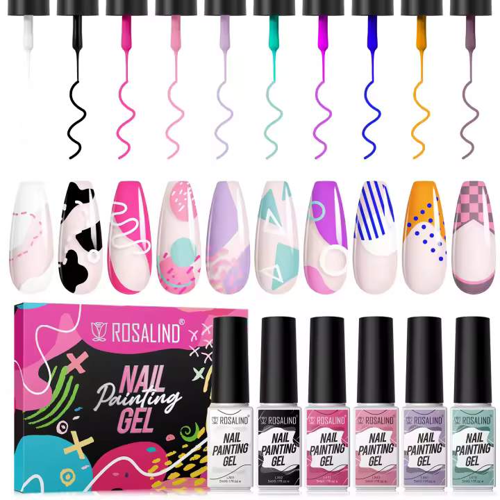 ROSALIND-Juego de esmaltes de Gel para uñas, barniz de Gel UV para diseño de rayas, pintura francesa, color dorado, plateado y rosa, 5ml - 1