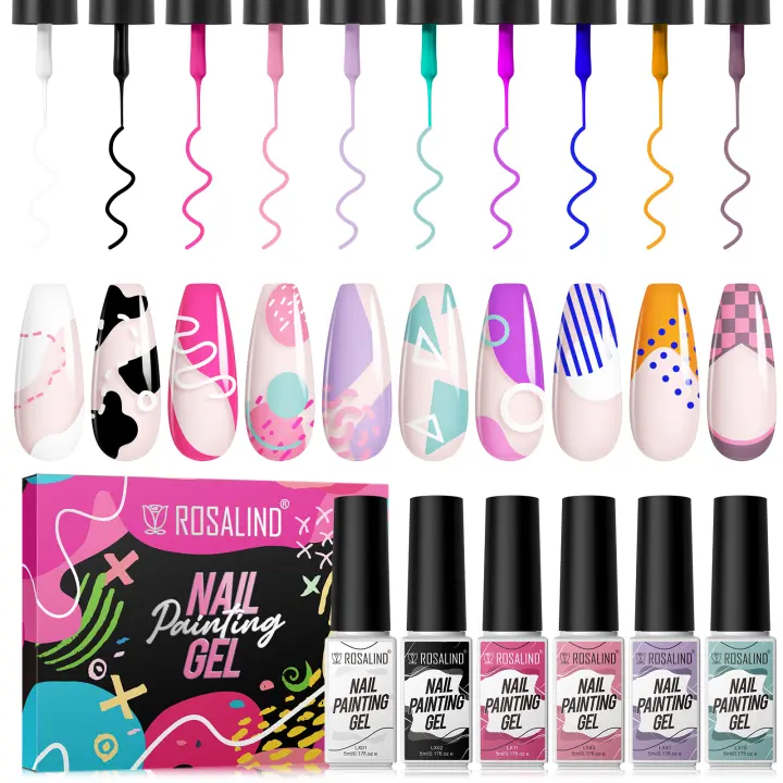 ROSALIND-Juego de esmaltes de Gel para uñas, barniz de Gel UV para diseño de rayas, pintura francesa, color dorado, plateado y rosa, 5ml - 1