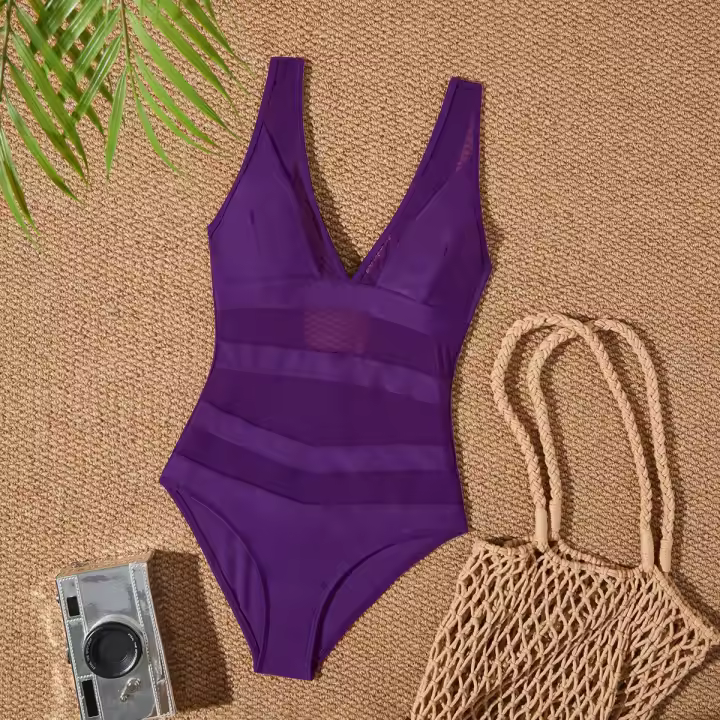 Traje de Baño de Una Pieza Bajo la Espalda 2025 Traje de Baño Sexy con Cuello en V - 1