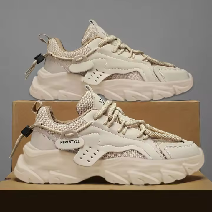Zapatos De Deporte Para Hombre Moda Callejera Ligeros Y Cómodos Zapatillas De Gimnasio Con Cordones Blanco Plataforma Entrenadores - 1