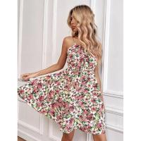 Vestido corto de verano nuevo elegante sin mangas con estampado y correa elástica en la cintura para mujer. - details 15