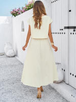 Conjunto de falda y top sin mangas de color sólido, elegante e informal para mujer, primavera verano - details 7