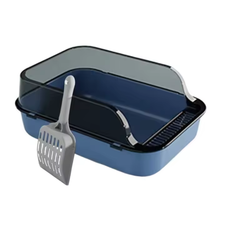 Caja de arena semicerrada de plástico para gatos, arenero con pala, antisalpicaduras, para conejos y gatitos - 1