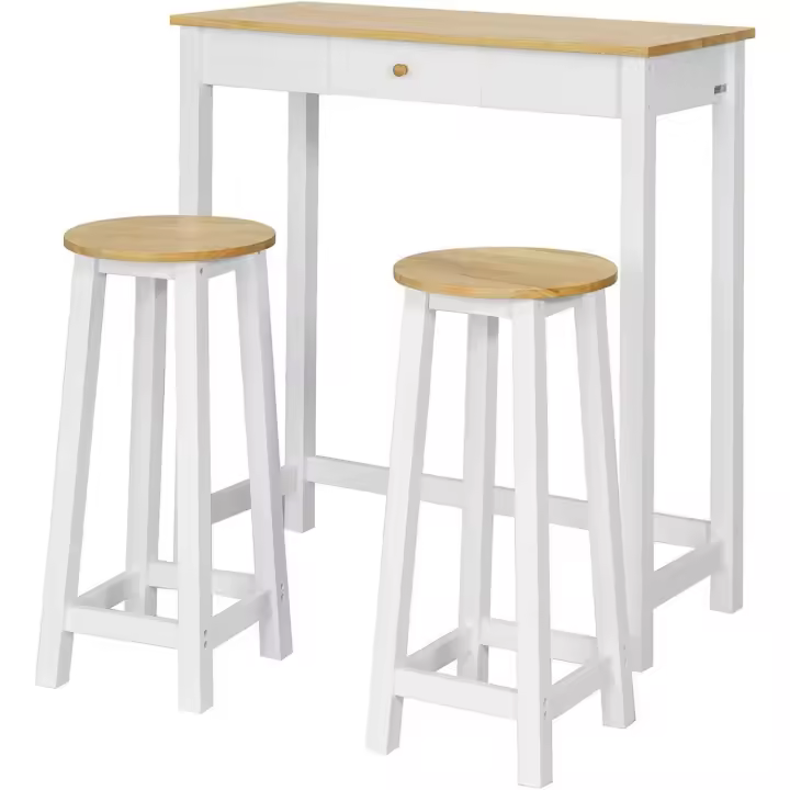 Conjunto de 1 Mesa y 2 taburetes Mesa Alta de Bar y 2 taburetes Mesa Comedor - 1
