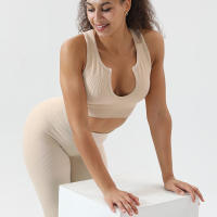 Ropa de Gimnasio para Mujeres FKAFIT Conjunto de 2 Piezas Deporte sin Costuras Suéter Deportivo de Cuello U Leggings de Cintura Alta de Nylon - details 9