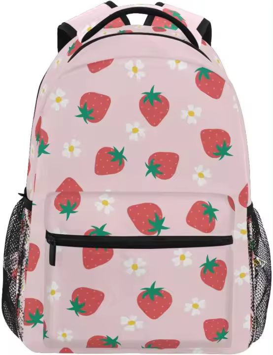 Mochila de lona de fresa rosa para niñas, mochilas escolares Kawaii para niños, bolsa para libros, mochila de día - 1