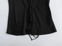 TRAFZA-camisa de satén con lazo adornado para mujer, blusa de seda con textura, informal, ajustada, de manga larga, con cuello vuelto, 2024 - details 10