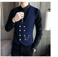 2025 último estilo doble botonadura hombres traje chaleco botón dorado Slim Fit Formal novio boda chaleco ropa de calle chaleco sin mangas chaqueta - details 9