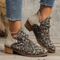 Botines con estampado de leopardo para mujer, botas de ante Retro, tacón cuadrado puntiagudo, estilo europeo y americano - details 4
