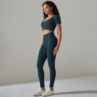 Conjunto de Yoga sin Costuras Leggings de Cintura Alta Top de Manga Corta Top Corto - details 21