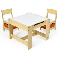 Juego de Mesa y 2 Sillas Infantiles 3 en 1, Grupo de Asientos y Escritorio con Pizarra para Niños, Mueble Infantil con Cajón de Almacenamiento Que Ahorra Espacio, Madera, Naranja - details 8
