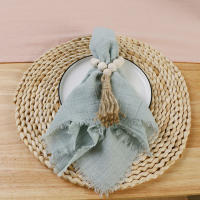 Servilleta de algodón de gasa rosa, 35 colores, 24 Uds., 32cm, venta al por mayor, toalla de té reutilizable, decoración de mesa de Navidad para fiesta de boda, servilleta Retro con rebabas - details 0