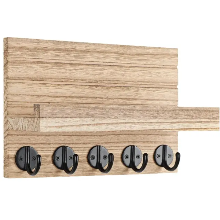 Estante de madera de estilo nórdico para llaves, estante de almacenamiento creativo montado en la pared, colgante con ganchos, colgador de ropa para entrada - 1