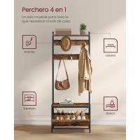 Perchero Zapatero Industrial Estante Superior con 9 Ganchos Estilo Rústico Marrón y Negro - details 11