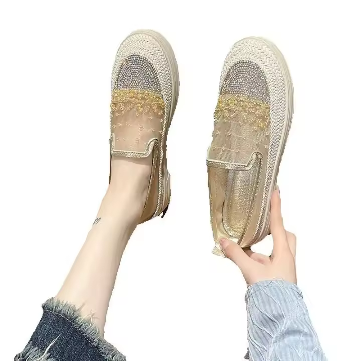 Dou Zapatos individuales transpirables de malla de pesca de un solo paso con parte inferior plana y versátiles para mujer - 1