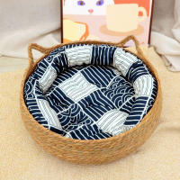 Cesta de cama tejida de ratán para gato, cojín redondo para rascar, cama trenzada de ratán para el hogar, coche, viajes al aire libre - details 1