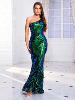 Lentejuelas largas con hombro rosa lavanda, vestido de fiesta de noche sin mangas para mujer - details 21