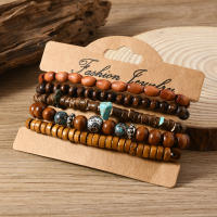 Juego de 5 Pulseras de Madera Vintage con Turquesa, Brazalete Elástico Multinivel para Hombre, Regalos para Hombre, Diseño Minimalista, Material Ecológico - details 12