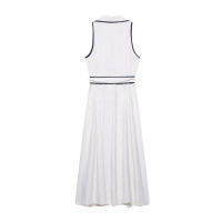 TRAFZA-vestido camisero Retro decorativo para mujer, elegante, de lunares, a la moda, sin mangas, con solapa, de un solo pecho, con cinturón, línea brillante - details 2