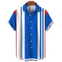 Camisa de botones a rayas a la moda para hombre, ropa de calle informal de negocios de manga corta de gran tamaño de verano - details 10