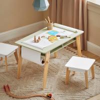 2 Taburetes Infantiles Escritorio Infantil con 2 Compartimentos y 1 Soporte para Rollo de Papel Blanco Madera y Verde ES - details 2
