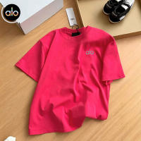 Alo yoga manga corta sensación desnuda yoga cuello redondo camiseta manga corta deportes ropa de fitness running top camiseta hombre y mujer - details 1