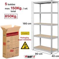 180x90x40cm - 5 Baldas |   Estanterías de almacenamiento para cocina, despensa y garaje |   Estantería metálica galvanizada |   Estantería Resistente 875kg - details 1