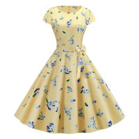 Women summer vintage 1950s 60s big swing party polka dot dress - details 9