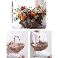 Cesta tejida a mano para niña de las flores con asa, cesta de almacenamiento de sauce, cesta de Picnic de mimbre vacía, cestas para niña de las flores de boda - details 2