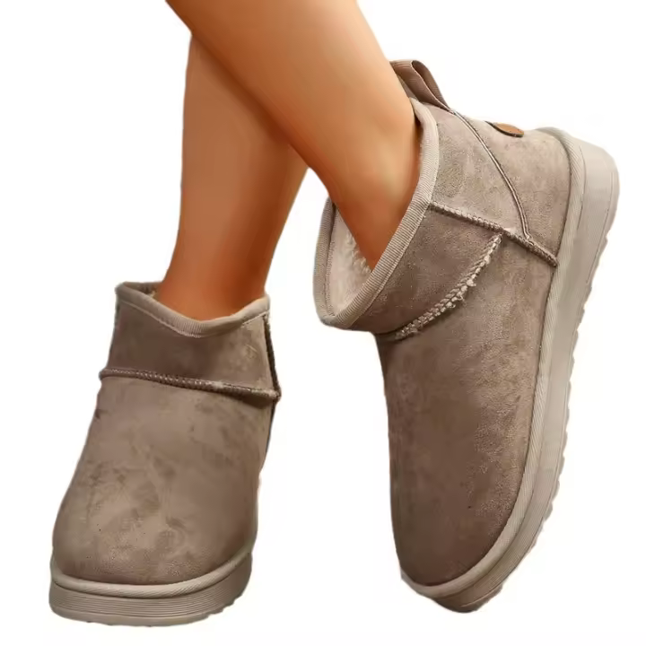 Botas de nieve cortas de fondo plano, botas de algodón para nieve con pie de gamuza cálidas apiladas y engrosadas - 1